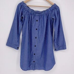 Reformation Banker Tunic Dress Blue White Striped Button Front Size Small